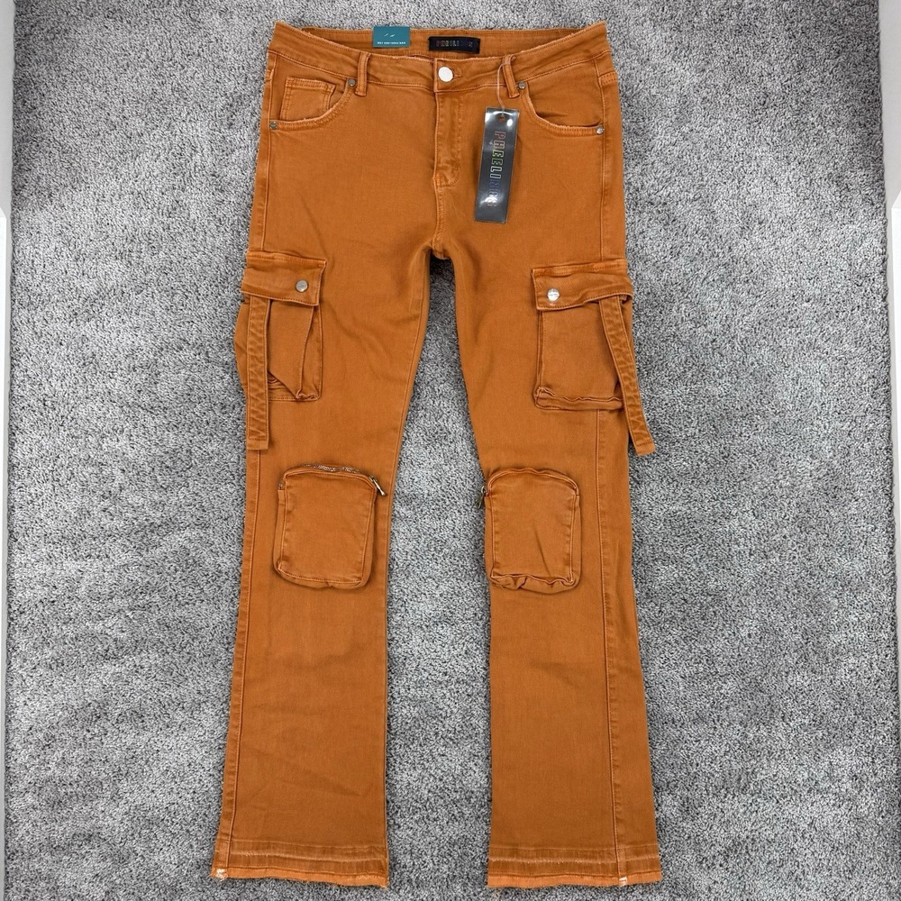 Pheelings Jeans Men's 38 Orange NWT Never Look Back Cargo Flare Utility Stretch
